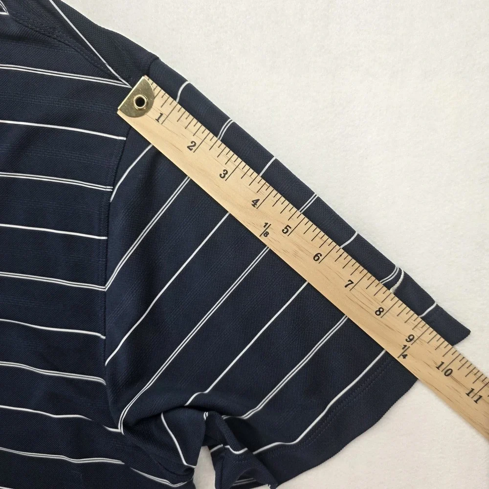 Nike Golf Polo Shirt Mens XL Navy Blue Striped Dri-Fit US Open Logo Performance